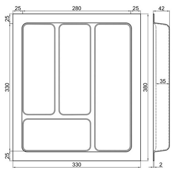 Лоток для столових приборів 400 білий Standard 40