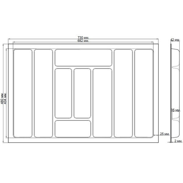 Лоток для столових приборів 800 білий Standard 50